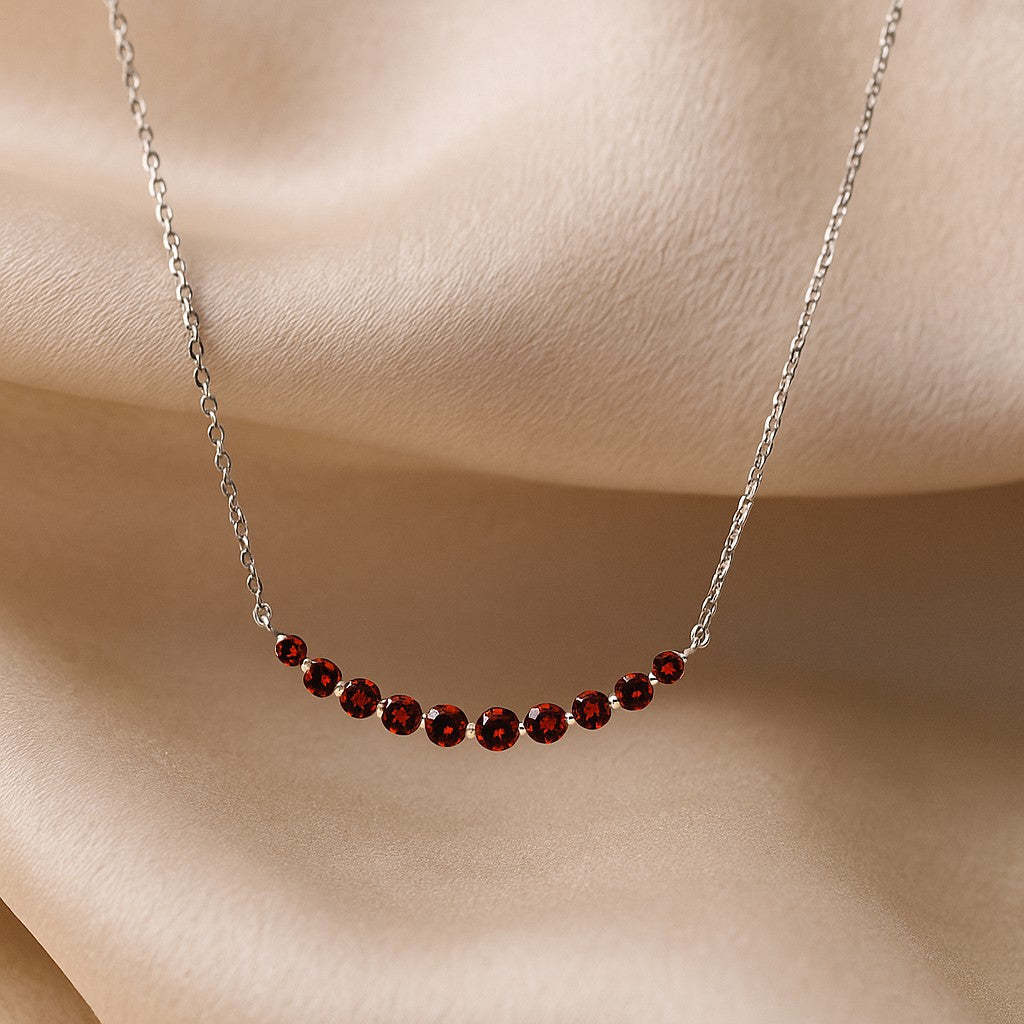 Graduated Birthstone Necklace in 925 Sterling Silver | Adjustable 16–20" Chain | Personalized Gift for Women